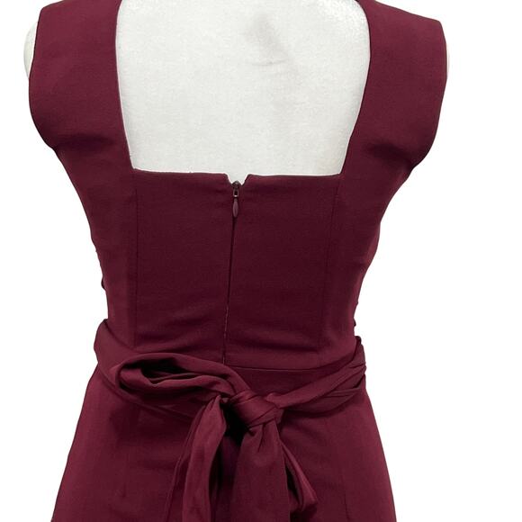 Dress The Population Alessia Wine Burgundy V-Neck Tie Waist Crepe Size XS NWT - Picture 3 of 16